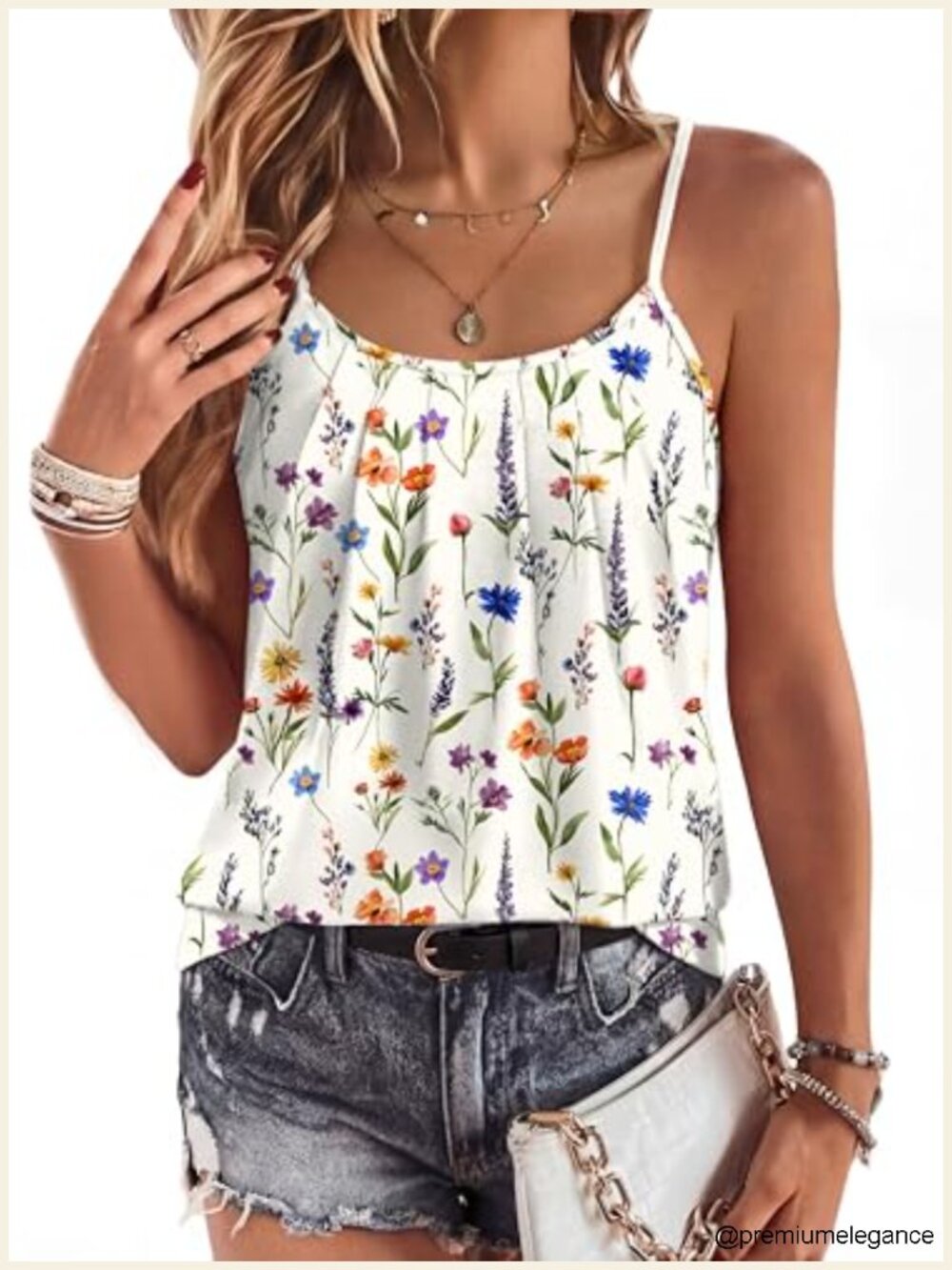 Womens Camisole Tops Summer Adjustable Spaghetti Strap Loose Flowy Sleeveless